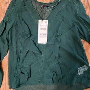 Zara Green see through with ruffles top never worn